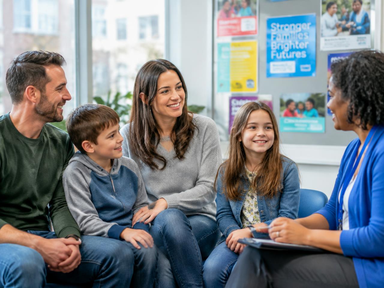 A family reviewing support options with a community advisor