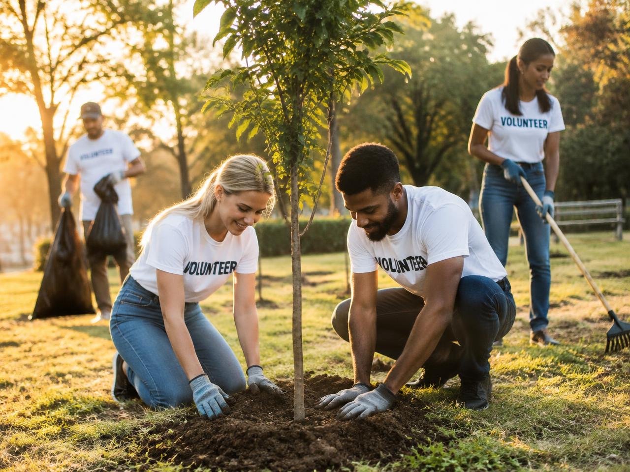 Volunteers working together during a neighborhood service day